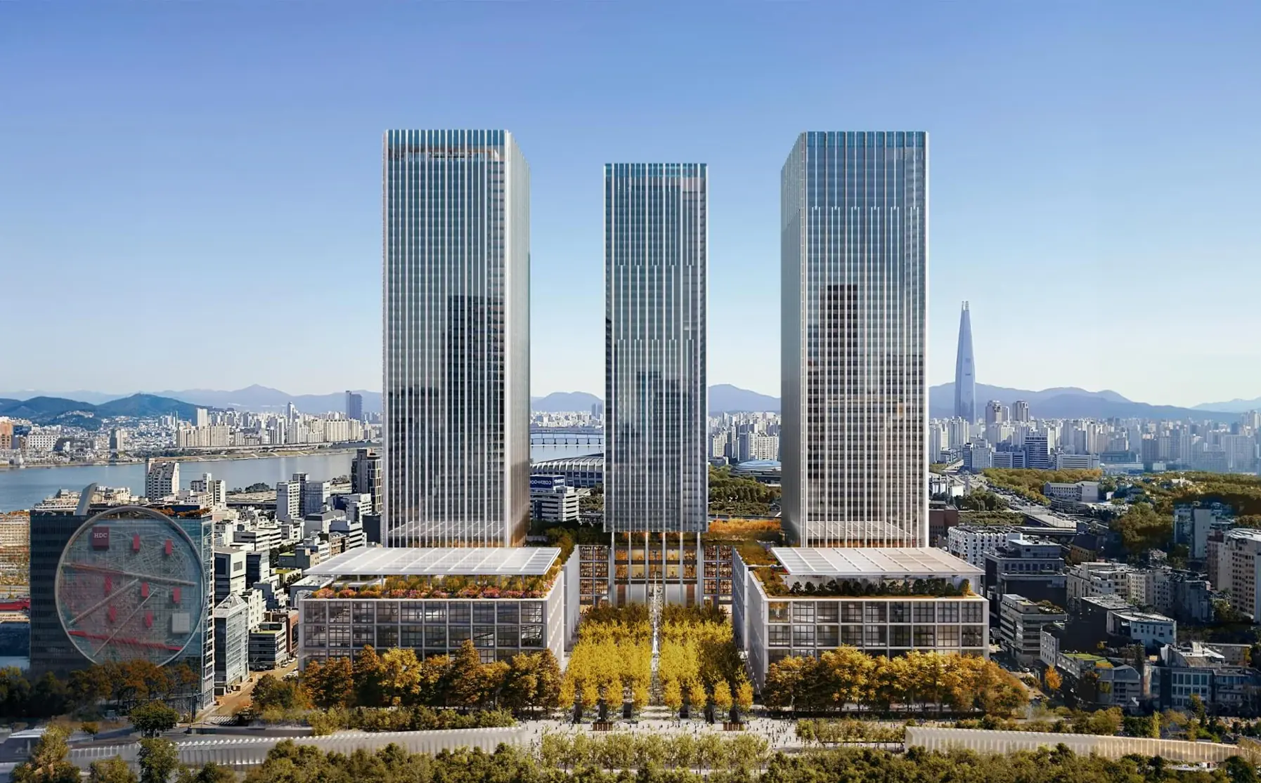 Hyundai Global Business Complex, published three-tower design rendering