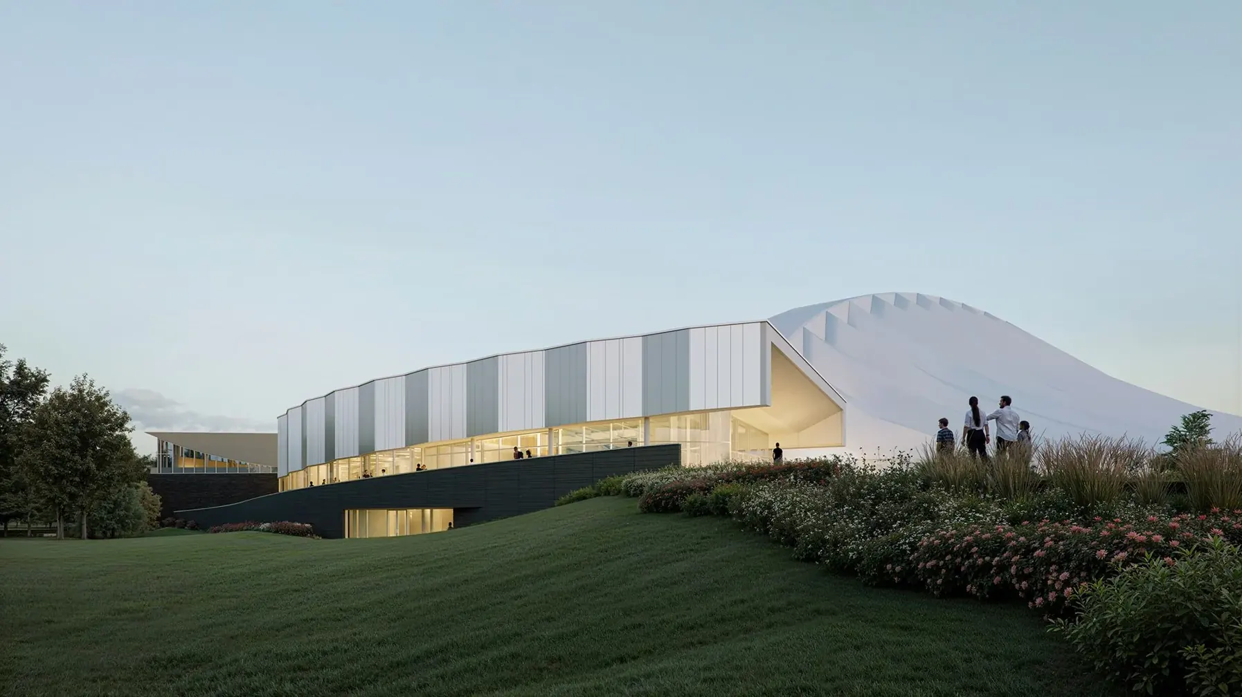 MNP Community & Sport Centre expansion at dusk